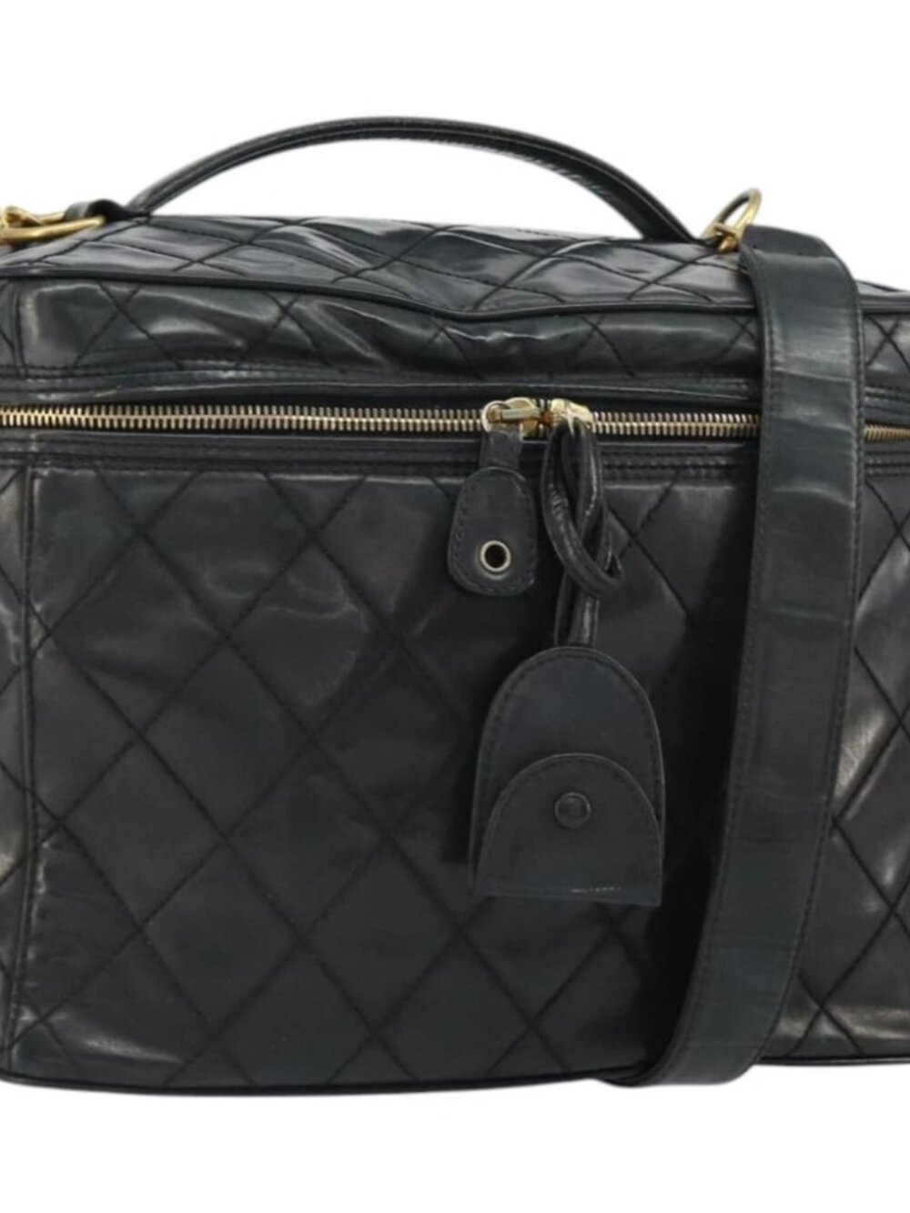 CHANEL Vanity Hand Bag Patent leather 2way Black CC